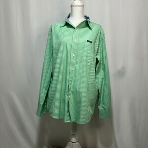 Chaps Mens Large Green Striped Long Sleeve Button Up Shirt Casual Preppy